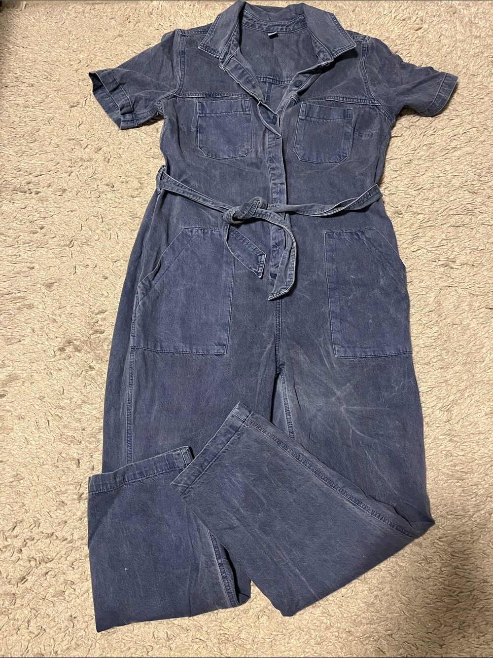 Old Navy Washed Navy Denim Short-Sleeve Utility Jumpsuit